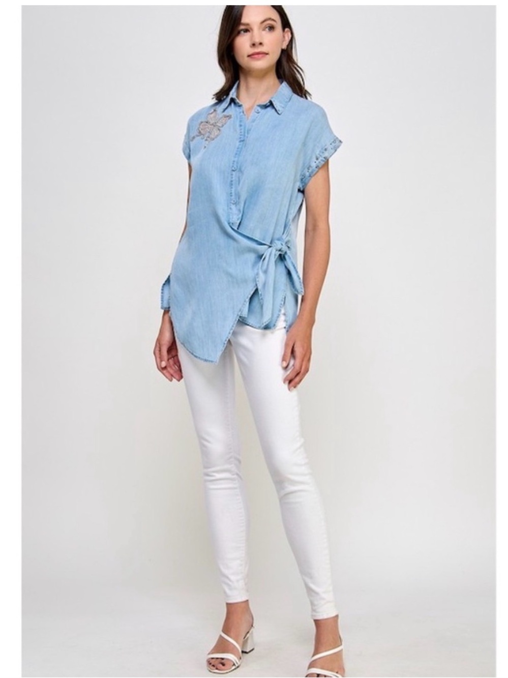BUTTERFLY RHINESTONE BUTTON UP DENIM SHIRT
